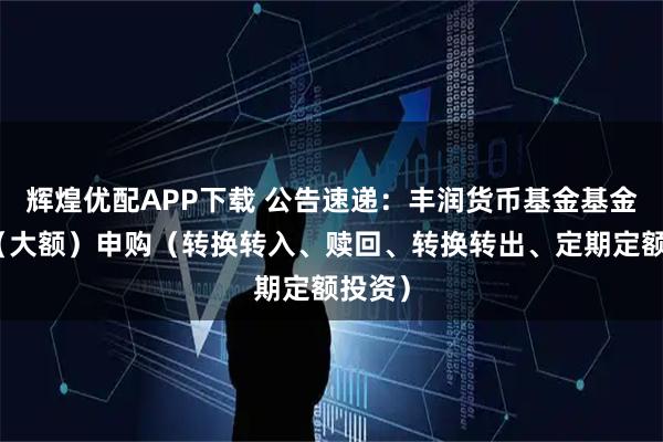 辉煌优配APP下载 公告速递：丰润货币基金基金暂停（大额）申购（转换转入、赎回、转换转出、定期定额投资）